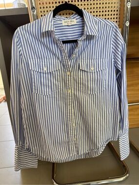 Alex Mill Georgie Blue & White Striped Button-Up Shirt Cotton, Small